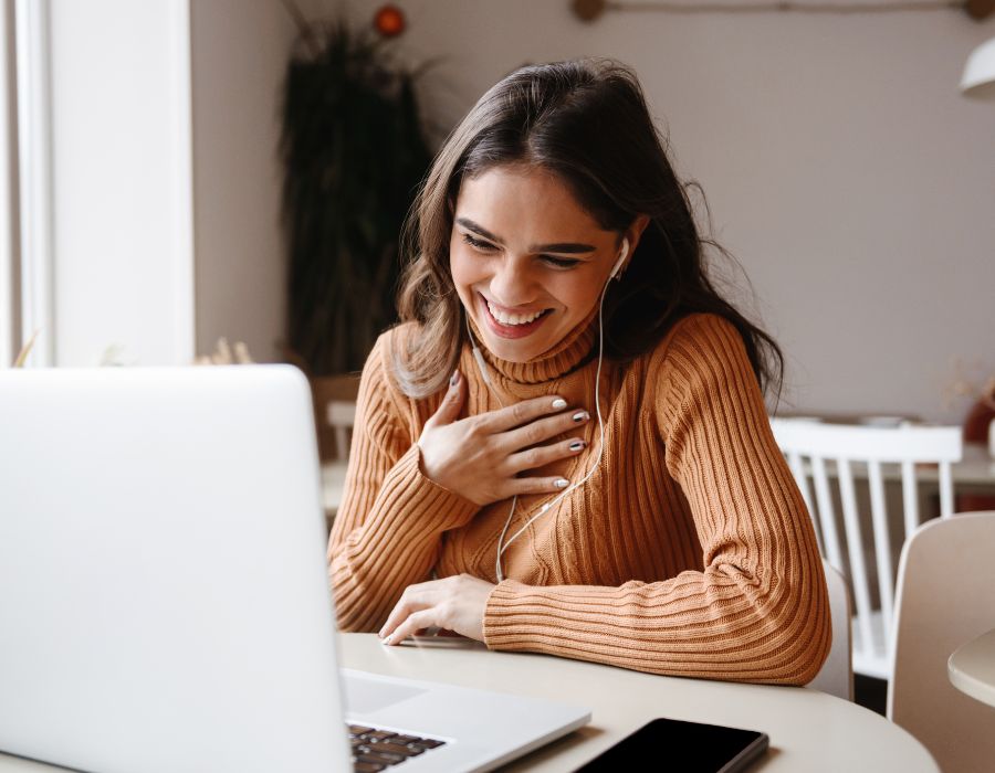 Woman on computer video call